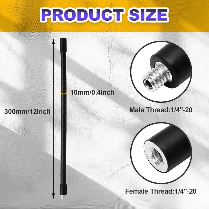 Opfiue حامل أنبوب مرن بطول 12 بوصة، 1/4"-20 خيط أنثوي إلى ذكر معدني عالمي لذراع مرنة لهواتف الكاميرات وأجهزة الميكروفون (2 قطعة) - Image 3